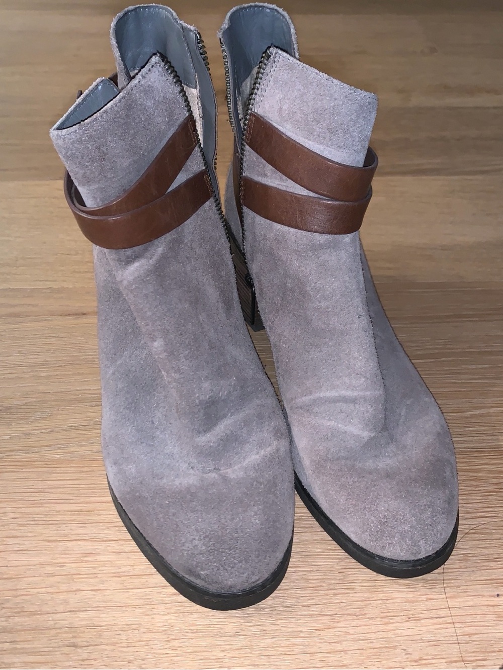 Michael Kors Taupe Suede Ankle Boots with Brown Leather Strap